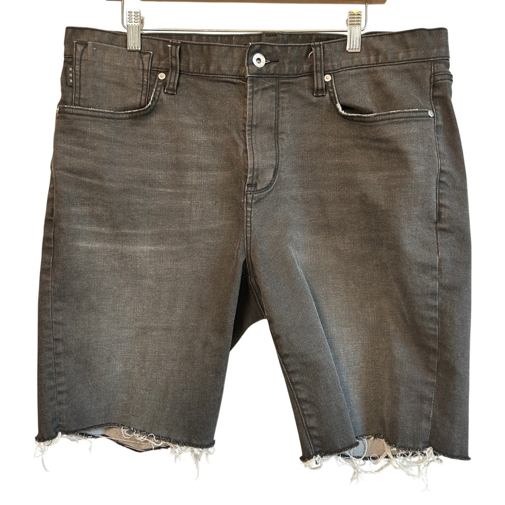 John Varvatos Mens USA Bowery Slim Straight Frayed Denim Shorts Black 36